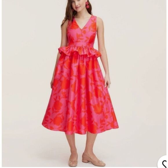 Kate Spade New York x Target Rose Peplum Midi Dress Red / Pink Size 10 - Picture 1 of 3